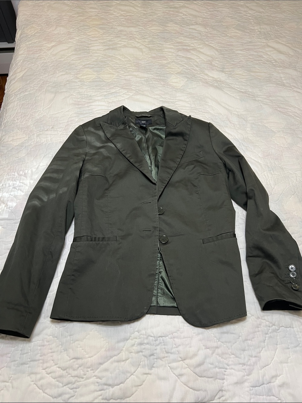 H&M Men's Dark Olive Green Tailored Blazer Jacket